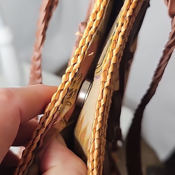 Shoulder Bag 100 Percent Wheat Straw Braided Handles Tan Brown NWT - Picture 7 of 7